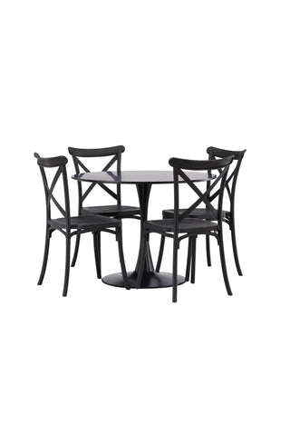 Venture Home Glade Matbord - Svart / Svart MDF +Crosett Matstol - Mattsvart / Mattsvart plast _4