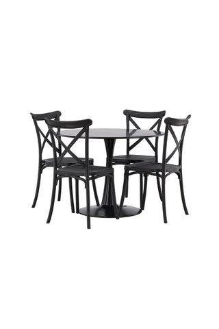 Venture Home Glade Matbord - Svart / Svart MDF +Crosett Matstol - Mattsvart / Mattsvart plast _4