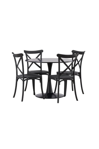 Venture Home Glade Matbord - Svart / Svart MDF +Crosett Matstol - Mattsvart / Mattsvart plast _4