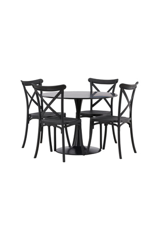 Venture Home Glade Matbord - Svart / Svart MDF +Crosett Matstol - Mattsvart / Mattsvart plast _4