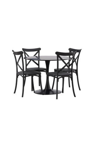 Venture Home Glade Matbord - Svart / Svart MDF +Crosett Matstol - Mattsvart / Mattsvart plast _4