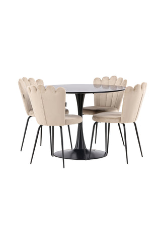 Venture Home Glade Matbord - Svart / Svart MDF +Limhamn Light Chair - Svart / Beige Sammet _4