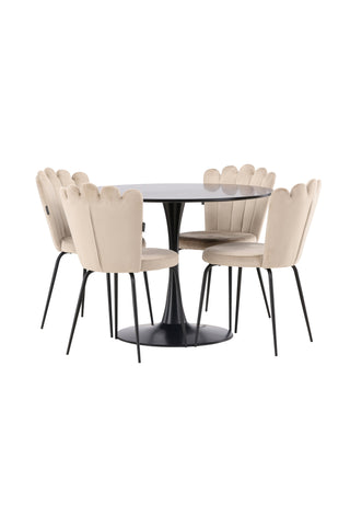 Venture Home Glade Matbord - Svart / Svart MDF +Limhamn Light Chair - Svart / Beige Sammet _4