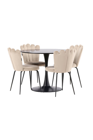 Venture Home Glade Matbord - Svart / Svart MDF +Limhamn Light Chair - Svart / Beige Sammet _4