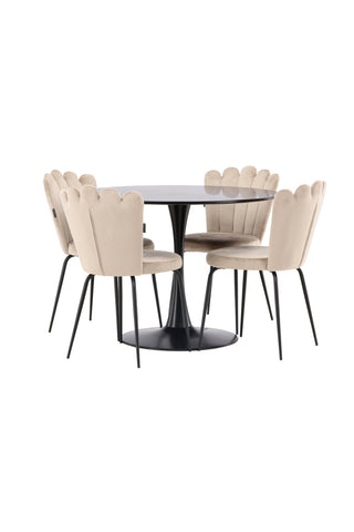 Venture Home Glade Matbord - Svart / Svart MDF +Limhamn Light Chair - Svart / Beige Sammet _4