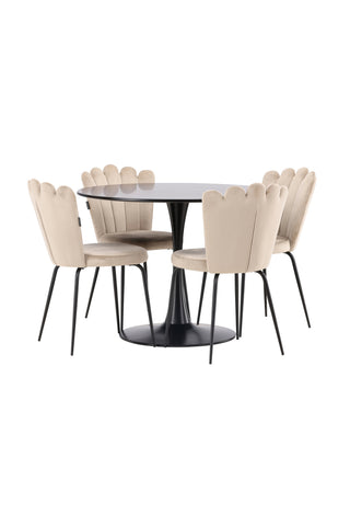 Venture Home Glade Matbord - Svart / Svart MDF +Limhamn Light Chair - Svart / Beige Sammet _4