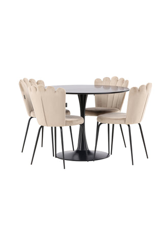 Venture Home Glade Matbord - Svart / Svart MDF +Limhamn Light Chair - Svart / Beige Sammet _4