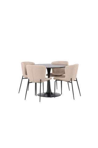 Venture Home Glade Matbord - Svart / Svart MDF + Modesto Matstol - Grå / Rökt Svart Boucle _4