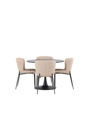 Venture Home Glade Matbord - Svart / Svart MDF + Modesto Matstol - Grå / Rökt Svart Boucle _4