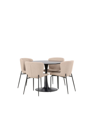 Venture Home Glade Matbord - Svart / Svart MDF + Modesto Matstol - Grå / Rökt Svart Boucle _4