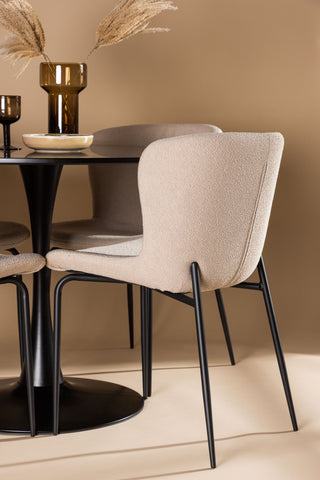 Venture Home Glade Matbord - Svart / Svart MDF + Modesto Matstol - Grå / Rökt Svart Boucle _4