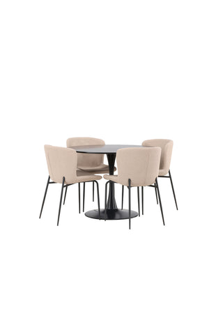 Venture Home Glade Matbord - Svart / Svart MDF + Modesto Matstol - Grå / Rökt Svart Boucle _4