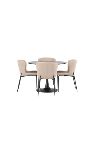 Venture Home Glade Matbord - Svart / Svart MDF + Modesto Matstol - Grå / Rökt Svart Boucle _4