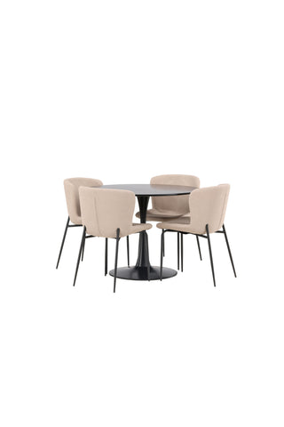 Venture Home Glade Matbord - Svart / Svart MDF + Modesto Matstol - Grå / Rökt Svart Boucle _4