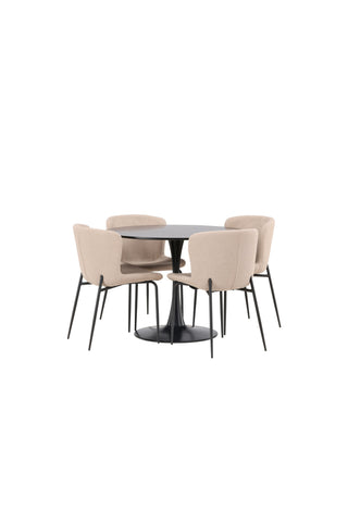 Venture Home Glade Matbord - Svart / Svart MDF + Modesto Matstol - Grå / Rökt Svart Boucle _4