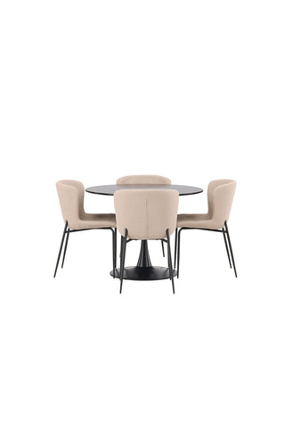 Venture Home Glade Matbord - Svart / Svart MDF + Modesto Matstol - Grå / Rökt Svart Boucle _4