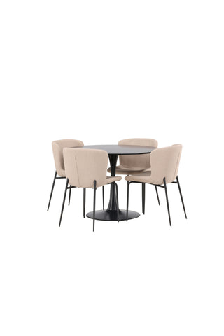 Venture Home Glade Matbord - Svart / Svart MDF + Modesto Matstol - Grå / Rökt Svart Boucle _4