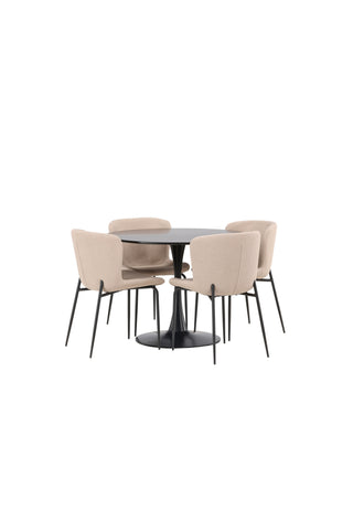 Venture Home Glade Matbord - Svart / Svart MDF + Modesto Matstol - Grå / Rökt Svart Boucle _4