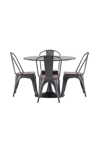 Venture Home Glade Matbord - Svart / Svart MDF +Tempe Matstol - Mattsvart / Metall _4