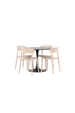 Venture Home Glade Matbord - Svart / Svart MDF +Åstol Matstol - Natur Träplastkomposit _4