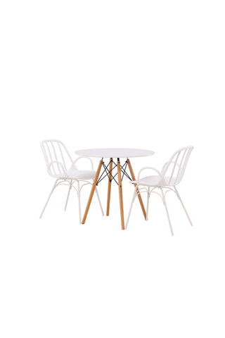 Venture Home Danburi Matbord - Woodlook / Woodlook MDF +Dyrön Matstol - Vit Polypropylen _2