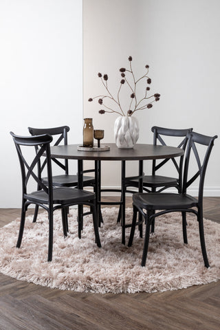 Venture Home Copenhagen Matbord - Svart / Mocca Faner +Crosett Matstol - Mattsvart / Mattsvart Plast _4