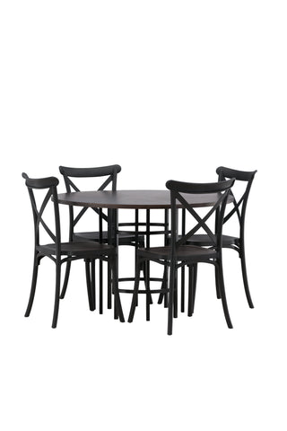 Venture Home Copenhagen Matbord - Svart / Mocca Faner +Crosett Matstol - Mattsvart / Mattsvart Plast _4