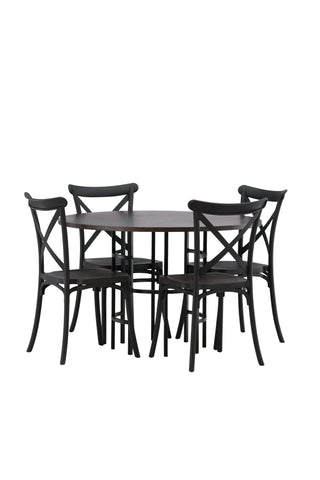 Venture Home Copenhagen Matbord - Svart / Mocca Faner +Crosett Matstol - Mattsvart / Mattsvart Plast _4