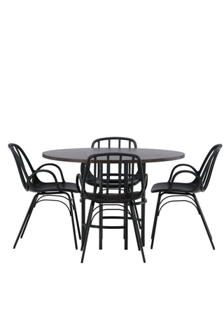 Venture Home Copenhagen Matbord - Svart / Mocca Faner +Limhamn Stol - Svart / Beige sammet _4