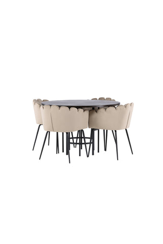 Venture Home Copenhagen Matbord - Svart / Mocca Faner +Limhamn Stol - Svart / Beige sammet _4