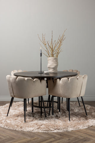 Venture Home Copenhagen Matbord - Svart / Mocca Faner +Limhamn Stol - Svart / Beige sammet _4
