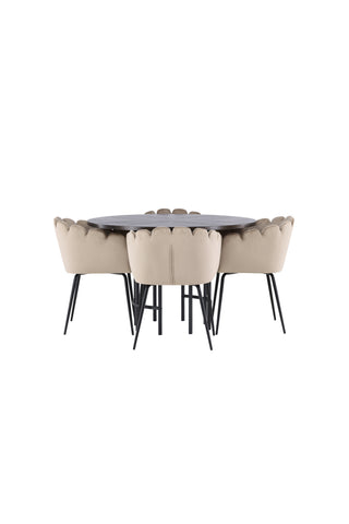 Venture Home Copenhagen Matbord - Svart / Mocca Faner +Limhamn Stol - Svart / Beige sammet _4