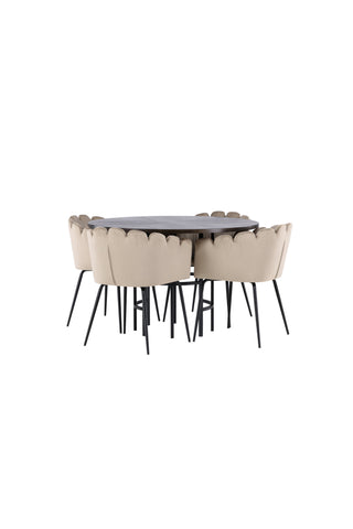 Venture Home Copenhagen Matbord - Svart / Mocca Faner +Limhamn Stol - Svart / Beige sammet _4