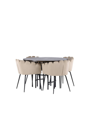 Venture Home Copenhagen Matbord - Svart / Mocca Faner +Limhamn Stol - Svart / Beige sammet _4