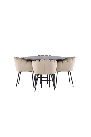Venture Home Copenhagen Matbord - Svart / Mocca Faner +Limhamn Stol - Svart / Beige sammet _4
