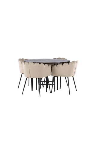 Venture Home Copenhagen Matbord - Svart / Mocca Faner +Limhamn Stol - Svart / Beige sammet _4