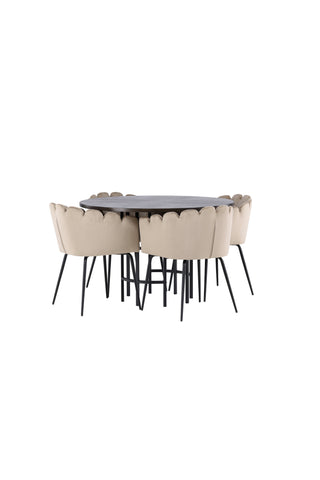 Venture Home Copenhagen Matbord - Svart / Mocca Faner +Limhamn Stol - Svart / Beige sammet _4