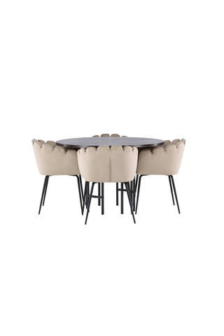 Venture Home Copenhagen Matbord - Svart / Mocca Faner +Limhamn Stol - Svart / Beige sammet _4