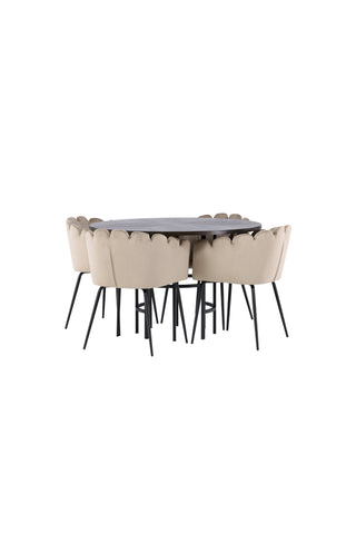 Venture Home Copenhagen Matbord - Svart / Mocca Faner +Limhamn Stol - Svart / Beige sammet _4