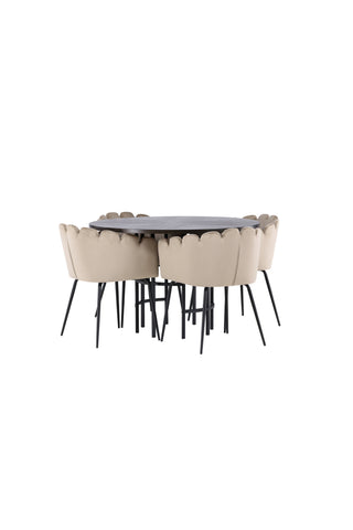 Venture Home Copenhagen Matbord - Svart / Mocca Faner +Limhamn Stol - Svart / Beige sammet _4