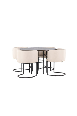 Venture Home Copenhagen Matbord - Svart / Mocca Faner +Simrishman Matstol - Svart / Beige TC-tyg _4