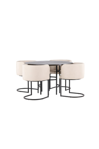Venture Home Copenhagen Matbord - Svart / Mocca Faner +Simrishman Matstol - Svart / Beige TC-tyg _4