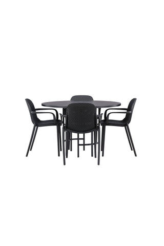 Venture Home Copenhagen Matbord - Svart / Svart Faner +Chico Matstol - Svart / Vit Boucle _4