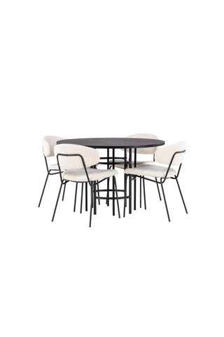 Venture Home Copenhagen Matbord - Svart / Svart Faner +Chico Matstol - Svart / Vit Boucle _4
