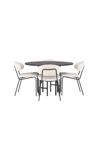 Venture Home Copenhagen Matbord - Svart / Svart Faner +Chico Matstol - Svart / Vit Boucle _4