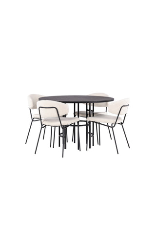 Venture Home Copenhagen Matbord - Svart / Svart Faner +Chico Matstol - Svart / Vit Boucle _4