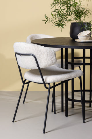 Venture Home Copenhagen Matbord - Svart / Svart Faner +Chico Matstol - Svart / Vit Boucle _4