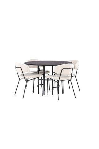 Venture Home Copenhagen Matbord - Svart / Svart Faner +Chico Matstol - Svart / Vit Boucle _4