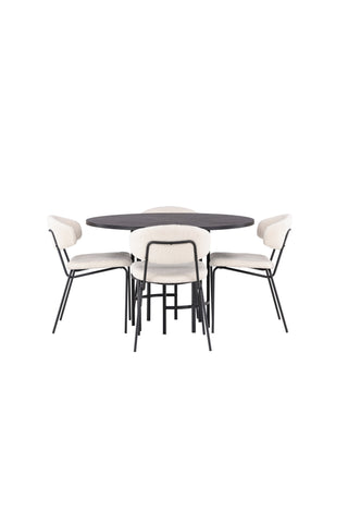 Venture Home Copenhagen Matbord - Svart / Svart Faner +Chico Matstol - Svart / Vit Boucle _4