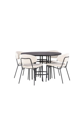 Venture Home Copenhagen Matbord - Svart / Svart Faner +Chico Matstol - Svart / Vit Boucle _4